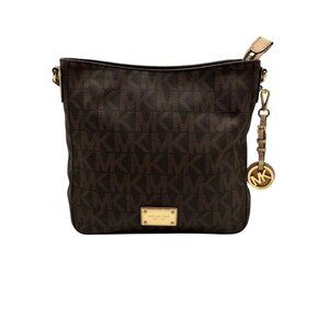 Michael Kors Brown Leather Jet Set Logo Travel Crossbody Bag